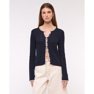 Abercrombie & Fitch Crochet Style Navy Crew Cardigan Size XS